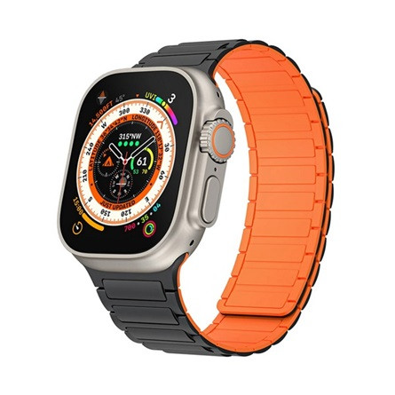 Gigapack Apple Watch Series 10 46mm GIGAPACK Pótszíj egyedi méret, mágneses, FEKETE/NARANCSSÁRGA