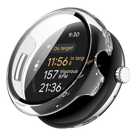 Gigapack Google Pixel Watch 3 45mm GIGAPACK Műanyag keret BUMPER, ütésállóság + kijelzővédő üveg, ÁTLÁTSZÓ