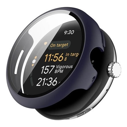 Gigapack Google Pixel Watch 3 45mm GIGAPACK Műanyag keret BUMPER, ütésállóság + kijelzővédő üveg, SÖTÉTKÉK