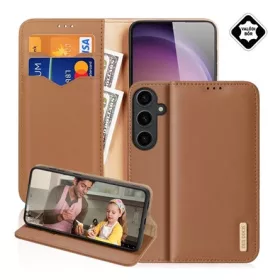   Dux Ducis Samsung S25 Plus DUX DUCIS HIVO tok álló, valódi bőr FLIP, RFID, BARNA