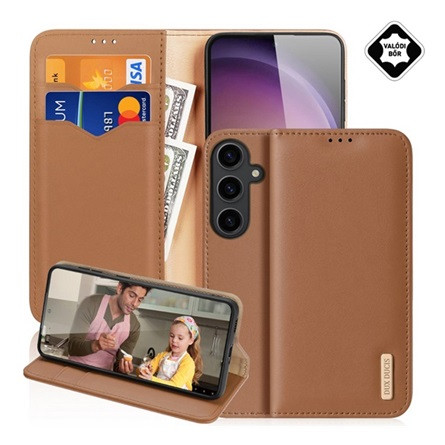Dux Ducis Samsung S25 Plus DUX DUCIS HIVO tok álló, valódi bőr FLIP, RFID, BARNA