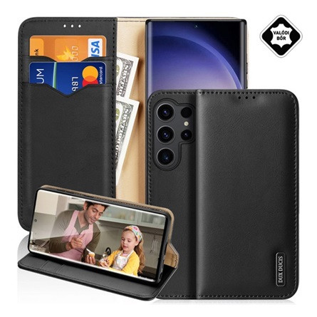 Dux Ducis Samsung S25 Ultra DUX DUCIS HIVO tok álló, valódi bőr FLIP, RFID, FEKETE