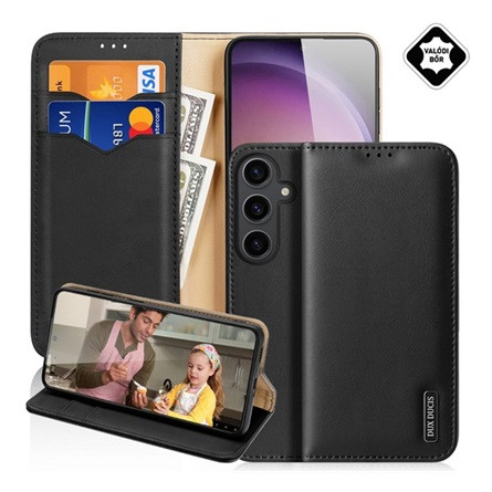 Dux Ducis Samsung S25 Plus DUX DUCIS HIVO tok álló, valódi bőr FLIP, RFID, FEKETE