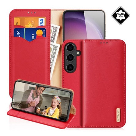 Dux Ducis Samsung S25 Plus DUX DUCIS HIVO tok álló, valódi bőr FLIP, RFID, PIROS
