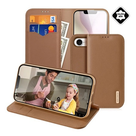 Dux Ducis iPhone 16e DUX DUCIS HIVO tok álló, valódi bőr FLIP, RFID, BARNA