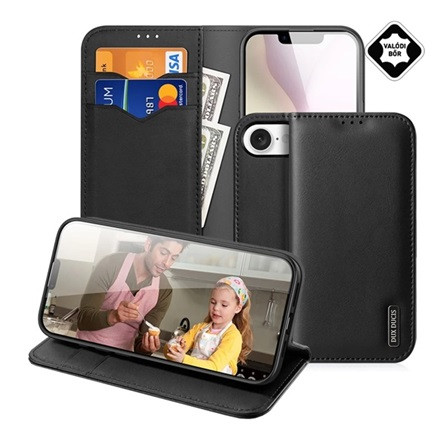 Dux Ducis iPhone 16e DUX DUCIS HIVO tok álló, valódi bőr FLIP, RFID, FEKETE