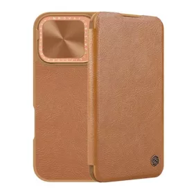   NILLKIN iPhone 16 NILLKIN QIN PROP tok álló, bőr hatású FLIP, kitámasztó, BARNA