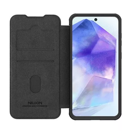 NILLKIN Samsung A56 5G NILLKIN QIN PRO tok álló, bőr hatású FLIP, kameravédő, FEKETE