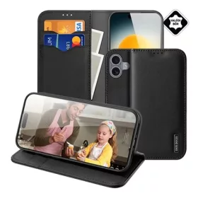   DUX DUCIS iPhone 17 DUX DUCIS HIVO tok álló, valódi bőr FLIP, RFID, FEKETE