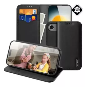   DUX DUCIS iPhone 17 Air DUX DUCIS HIVO tok álló, valódi bőr FLIP, RFID, FEKETE