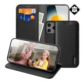   DUX DUCIS iPhone 17 Pro DUX DUCIS HIVO tok álló, valódi bőr FLIP, RFID, FEKETE