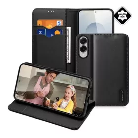   DUX DUCIS Samsung S25 Edge DUX DUCIS HIVO tok álló, valódi bőr FLIP, RFID, FEKETE