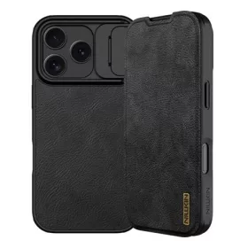   NILLKIN iPhone 17 Pro NILLKIN QIN PRO tok álló, bőr hatású FLIP, kameravédő, FEKETE
