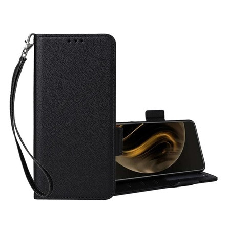 Gigapack ZTE Blade V50 Design 5G Gigapack Tok álló, bőr hatású FLIP, prémium + kézpánt, FEKETE