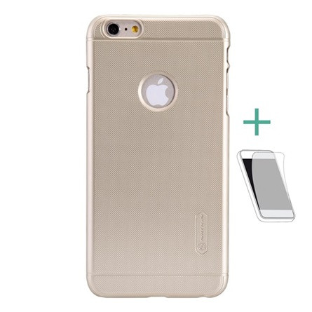 Nillkin iPhone 6S Plus 5.5 NILLKIN SUPER FROSTED műanyag telefonvédő gumírozott, logó kivágás + képernyővédő fólia, ARANY