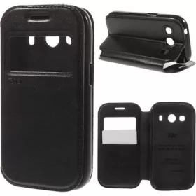   Roar Samsung Ace 4 LTE ROAR NOBLE VIEW tok álló, bőr hatású FLIP, ablakos, FEKETE