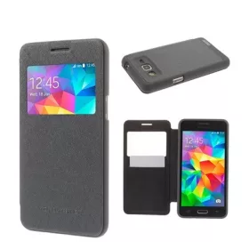   Mercurycase Samsung Grand Prime 2015 MERCURY Wow tok álló, bőr hatású FLIP, textil minta, SZÜRKE