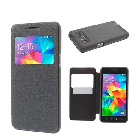 Mercurycase Samsung Grand Prime 2015 MERCURY Wow tok álló, bőr hatású FLIP, textil minta, SZÜRKE