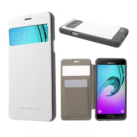 Mercurycase Samsung A5 (2016) MERCURY Wow tok álló, bőr hatású FLIP, textil minta, FEHÉR