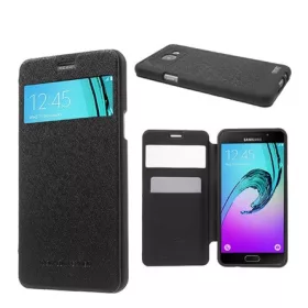   Mercurycase Samsung A5 (2016) MERCURY Wow tok álló, bőr hatású FLIP, textil minta, FEKETE