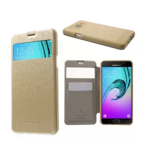   Mercurycase Samsung A5 (2016) MERCURY Wow tok álló, bőr hatású FLIP, textil minta, ARANY