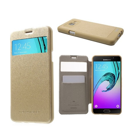 Mercurycase Samsung A5 (2016) MERCURY Wow tok álló, bőr hatású FLIP, textil minta, ARANY