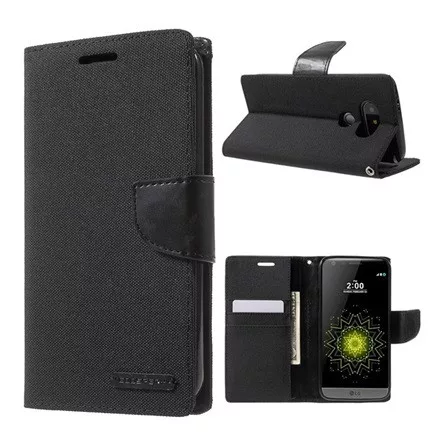 Mercurycase LG G5 MERCURY Canvas Diary tok álló FLIP, textil hatás, FEKETE