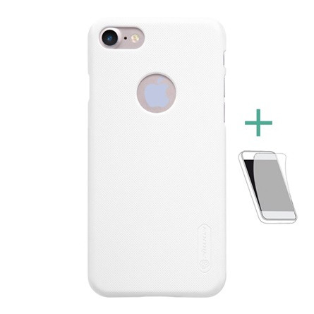 Nillkin iPhone 8 4.7 NILLKIN SUPER FROSTED műanyag telefonvédő gumírozott, logó kivágás + képernyővédő fólia, FEHÉR