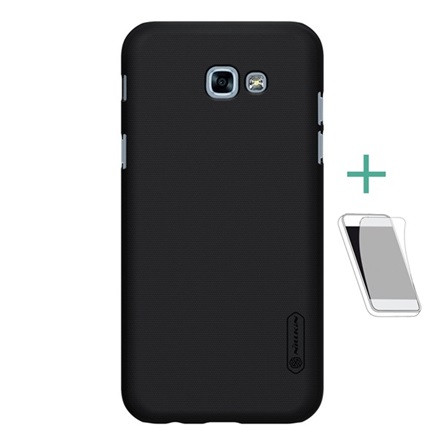 Nillkin Samsung A3 (2017) NILLKIN SUPER FROSTED műanyag telefonvédő gumírozott, érdes felület + képernyővédő fólia, FEKETE