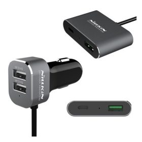   NILLKIN autós töltő 3 USB+Type-C aljzat 12W, PD gyorstöltő 3.0, FEKETE