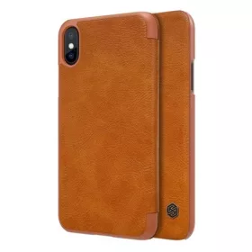   Nillkin iPhone XS 5.8 NILLKIN QIN tok álló, bőr hatású FLIP, kártyazseb, BARNA
