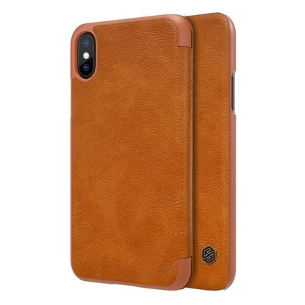 Nillkin iPhone XS 5.8 NILLKIN QIN tok álló, bőr hatású FLIP, kártyazseb, BARNA