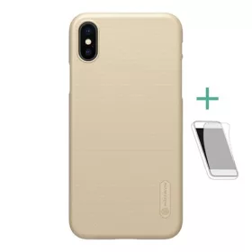   Nillkin iPhone XS 5.8 NILLKIN SUPER FROSTED műanyag telefonvédő gumírozott, érdes felület + képernyővédő fólia, ARANY
