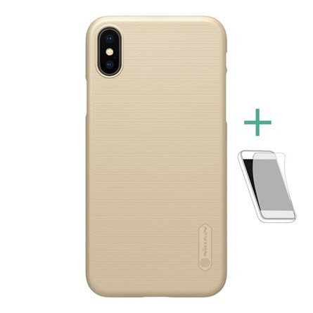 Nillkin iPhone XS 5.8 NILLKIN SUPER FROSTED műanyag telefonvédő gumírozott, érdes felület + képernyővédő fólia, ARANY
