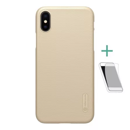 Nillkin iPhone XS 5.8 NILLKIN SUPER FROSTED műanyag telefonvédő gumírozott, érdes felület + képernyővédő fólia, ARANY
