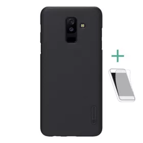   Nillkin Samsung A6+ (2018) NILLKIN SUPER FROSTED műanyag telefonvédő gumírozott, érdes felület + képernyővédő fólia, FEKETE