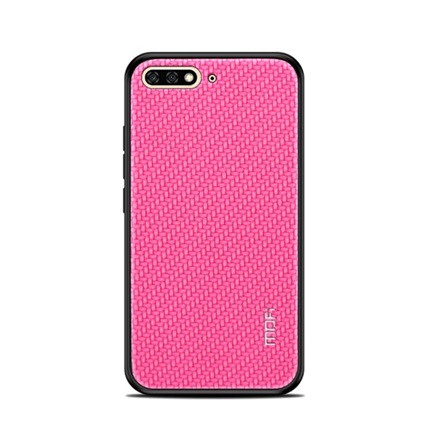 Mofi Huawei Y6 (2018) MOFI HONOR szilikon telefonvédő bőr hatású hátlap, fonott minta, MAGENTA
