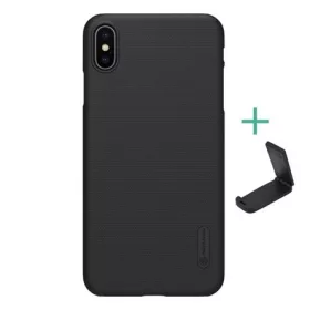   Nillkin iPhone XS Max 6.5 NILLKIN SUPER FROSTED műanyag telefonvédő gumírozott, érdes felület + asztali tartó, FEKETE