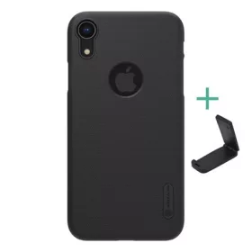   Nillkin iPhone XR 6.1 NILLKIN SUPER FROSTED műanyag telefonvédő gumírozott, logó kivágás + asztali tartó, FEKETE