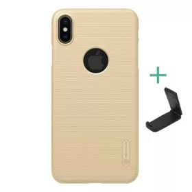   Nillkin iPhone XS Max 6.5 NILLKIN SUPER FROSTED műanyag telefonvédő gumírozott, logó kivágás + asztali tartó, ARANY