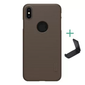   Nillkin iPhone XS Max 6.5 NILLKIN SUPER FROSTED műanyag telefonvédő gumírozott, logó kivágás + asztali tartó, ARANYBARNA