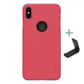   Nillkin iPhone XS Max 6.5 NILLKIN SUPER FROSTED műanyag telefonvédő gumírozott, logó kivágás + asztali tartó, PIROS