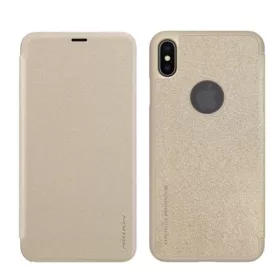   Nillkin iPhone XS Max 6.5 NILLKIN SPARKLE műanyag telefonvédő bőr hatású FLIP, logó kivágás, ARANY