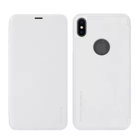   Nillkin iPhone XS Max 6.5 NILLKIN SPARKLE műanyag telefonvédő bőr hatású FLIP, logó kivágás, FEHÉR
