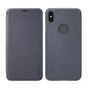   Nillkin iPhone XS Max 6.5 NILLKIN SPARKLE műanyag telefonvédő bőr hatású FLIP, logó kivágás, FEKETE