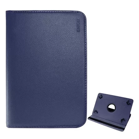 ENKAY tok álló, bőr hatású (univerzális, FLIP, asztali tartó, 360°, 10" méret) SÖTÉTKÉK (Gigapack csomagolás)