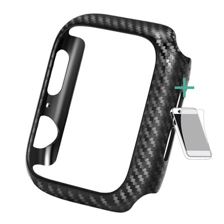 Enkay Apple Watch Series SE 2 44mm ENKAY szilikon keret karbon minta + képernyővédő fólia FEKETE