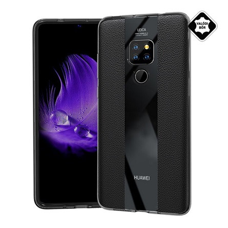 Gigapack Huawei Mate 20 Gigapack szilikon telefonvédő valódi bőr bevonat, csíkos, FEKETE
