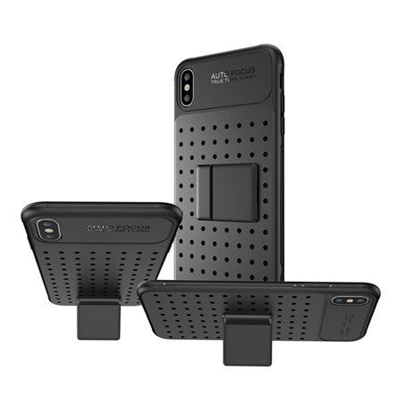 Gigapack iPhone XS Max 6.5 Gigapack Szilikon telefonvédő lyukacsos, levehető asztali tartó, FEKETE