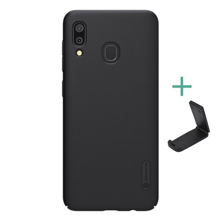 Nillkin Samsung A20 NILLKIN SUPER FROSTED műanyag telefonvédő gumírozott, érdes felület + asztali tartó, FEKETE